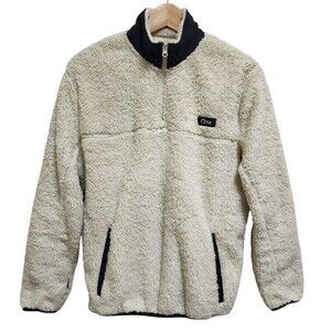 Zyia Fleece Teddy Jacket Womens S Cream 1/4 Zip Long Slv Pockets Soft Outdoor